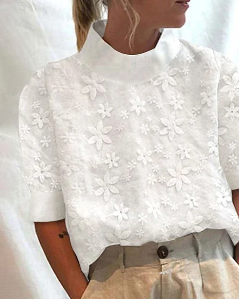 Trending Baumwollbluse mit Stehkragen
