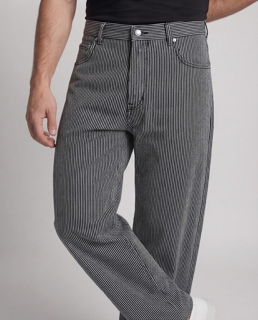 Herren Weit geschnittene Nadelstreifen-Slouch-Hose mit extra weitem Bein Shop Nory