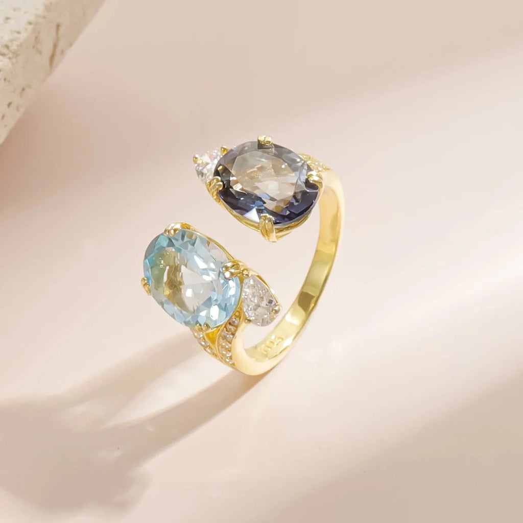 Toi et moi Ring Du und Ich Ring mit blauem Topas und mystischem Quarz einzigartiger Jubiläumsring | Shop Nory