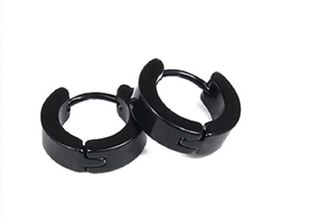 Unisex Schwarze Glatte Anti-Allergische Titanstahl Kleine Hängeohrringe | Shop Nory