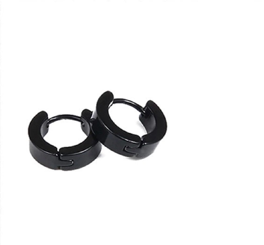 Unisex Schwarze Glatte Anti-Allergische Titanstahl Kleine Hängeohrringe | Shop Nory