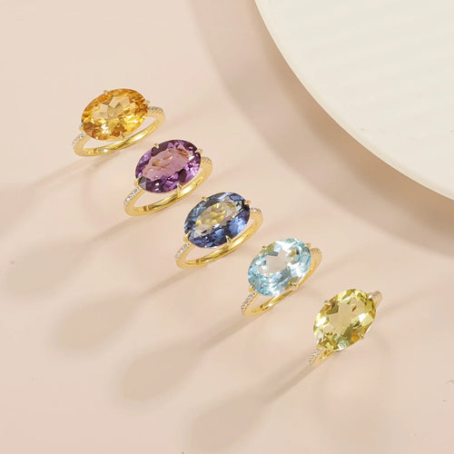 Cocktailringe mit großen ovalen Edelsteinen Amethyst Topas Citrin Zitronenquarz Mystischer Quarz | Shop Nory