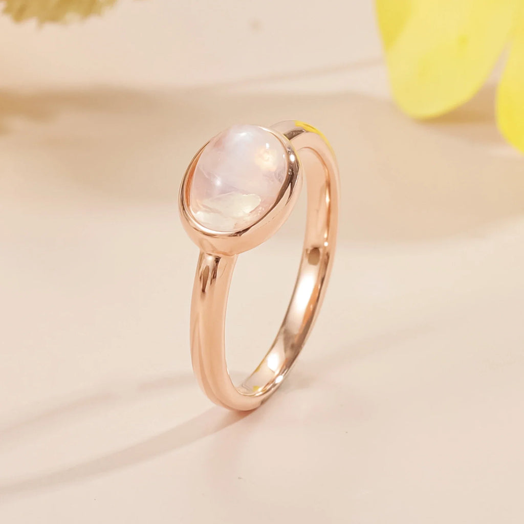 Mondsteinfassung Ring mit einem ovalen Mondstein Roségold Ring Mutterring | Shop Nory