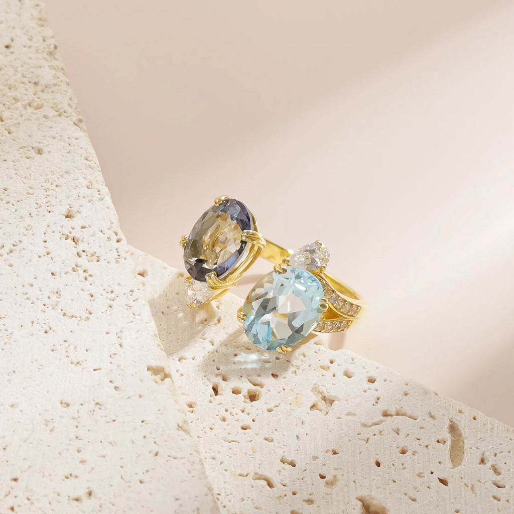 Toi et moi Ring Du und Ich Ring mit blauem Topas und mystischem Quarz einzigartiger Jubiläumsring | Shop Nory