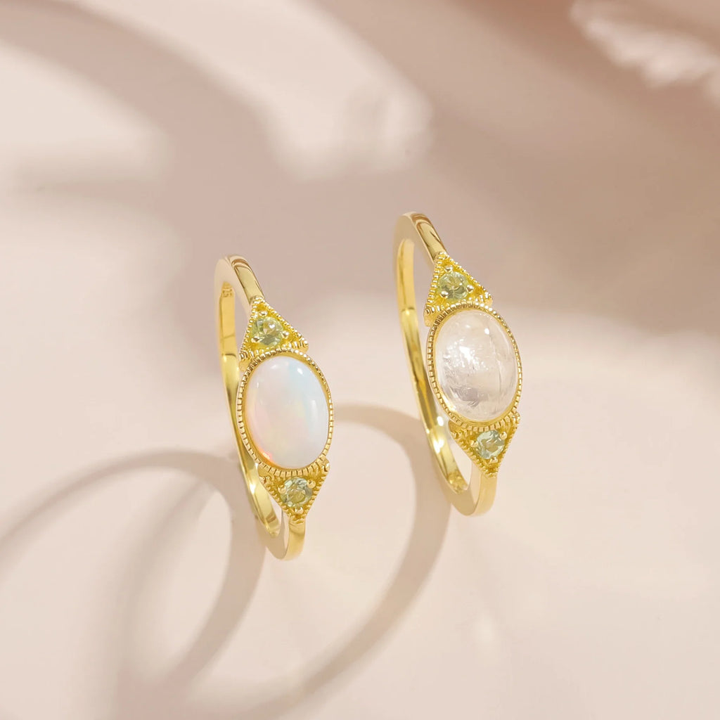 Mondstein Stapelring mit grünem Peridot Art Deco | Shop Nory