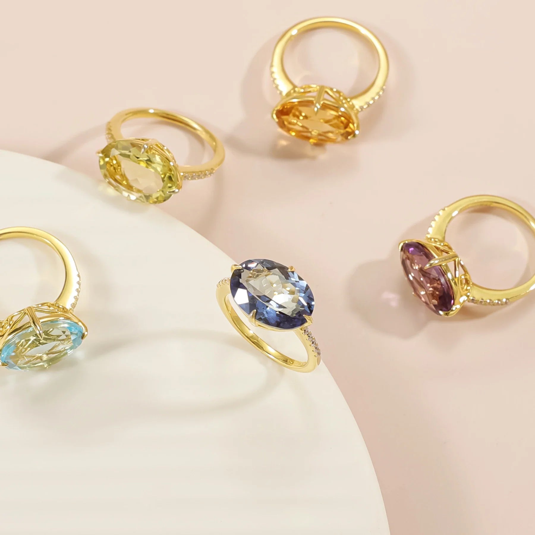 Cocktailringe mit großen ovalen Edelsteinen Amethyst Topas Citrin Zitronenquarz Mystischer Quarz | Shop Nory
