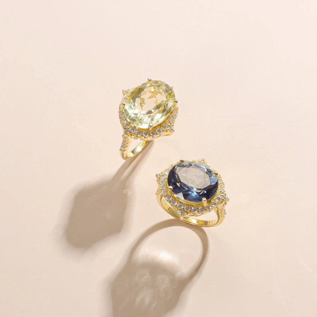 Mystic-Quarz-Ring Verlobungsring mit großem blauem Mystic-Quarz Verlobungsring einzigartiger Ring | Shop Nory