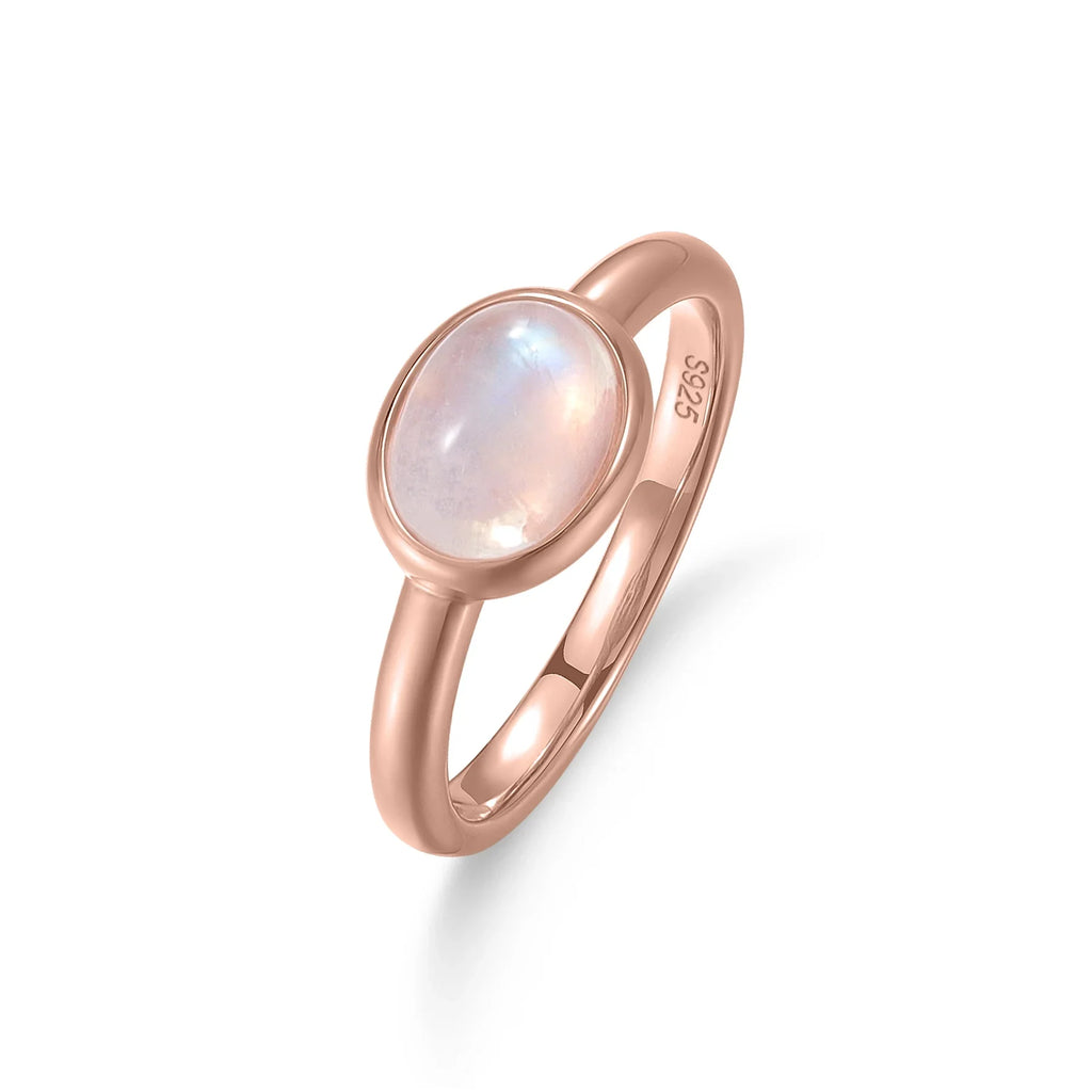 Mondsteinfassung Ring mit einem ovalen Mondstein Roségold Ring Mutterring | Shop Nory