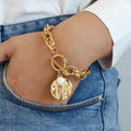 Damen Gold Chunky InterLink Kleine Perlen Kreis Charms Toggle Verschluss Armbänder | Shop Nory