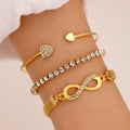 Damen Gold Minimalistisch 3 Reihen Herz Kristall Bangle Party Stil Frauen Armbänder | Shop Nory