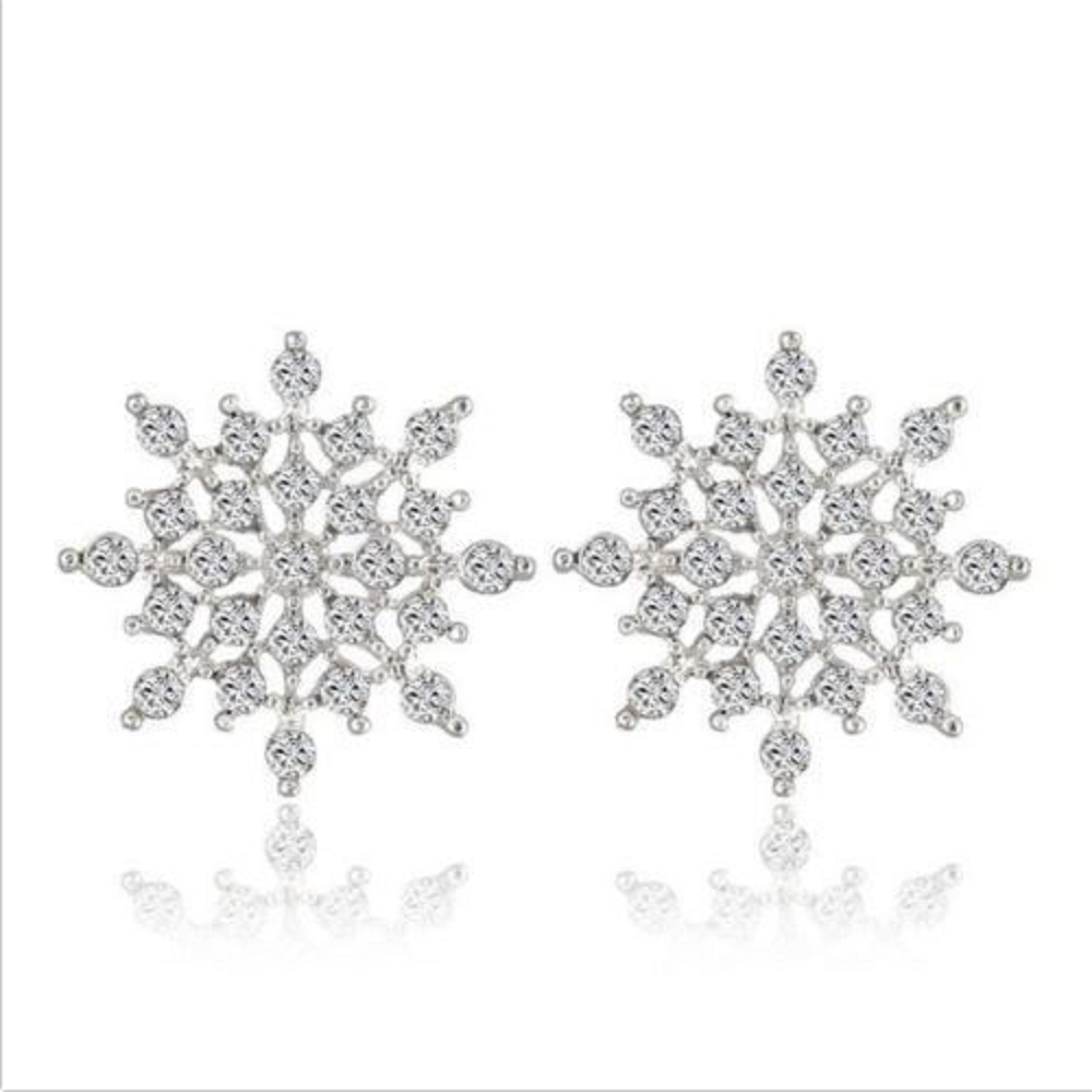 Damen Silber Strass Kristall Zirkon Schneeflocke Blumen Ohrstecker | Shop Nory