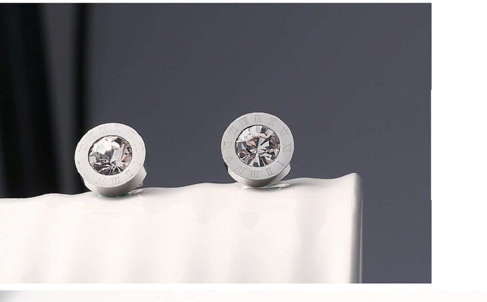 Unisex Silber Runde Kristall Zentrum Anti-Allergie Edelstahl Zahlen Ohrringe | Shop Nory