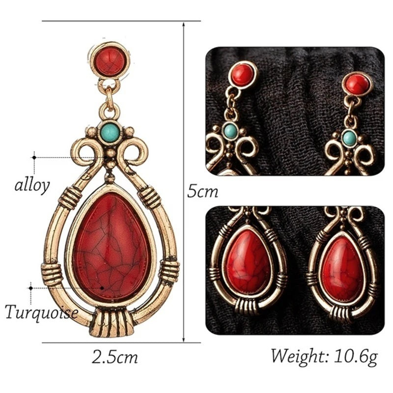 Damen Ethnische Retro Tibetische Rote Türkis Wasser Tropfen Ohrringe | Shop Nory