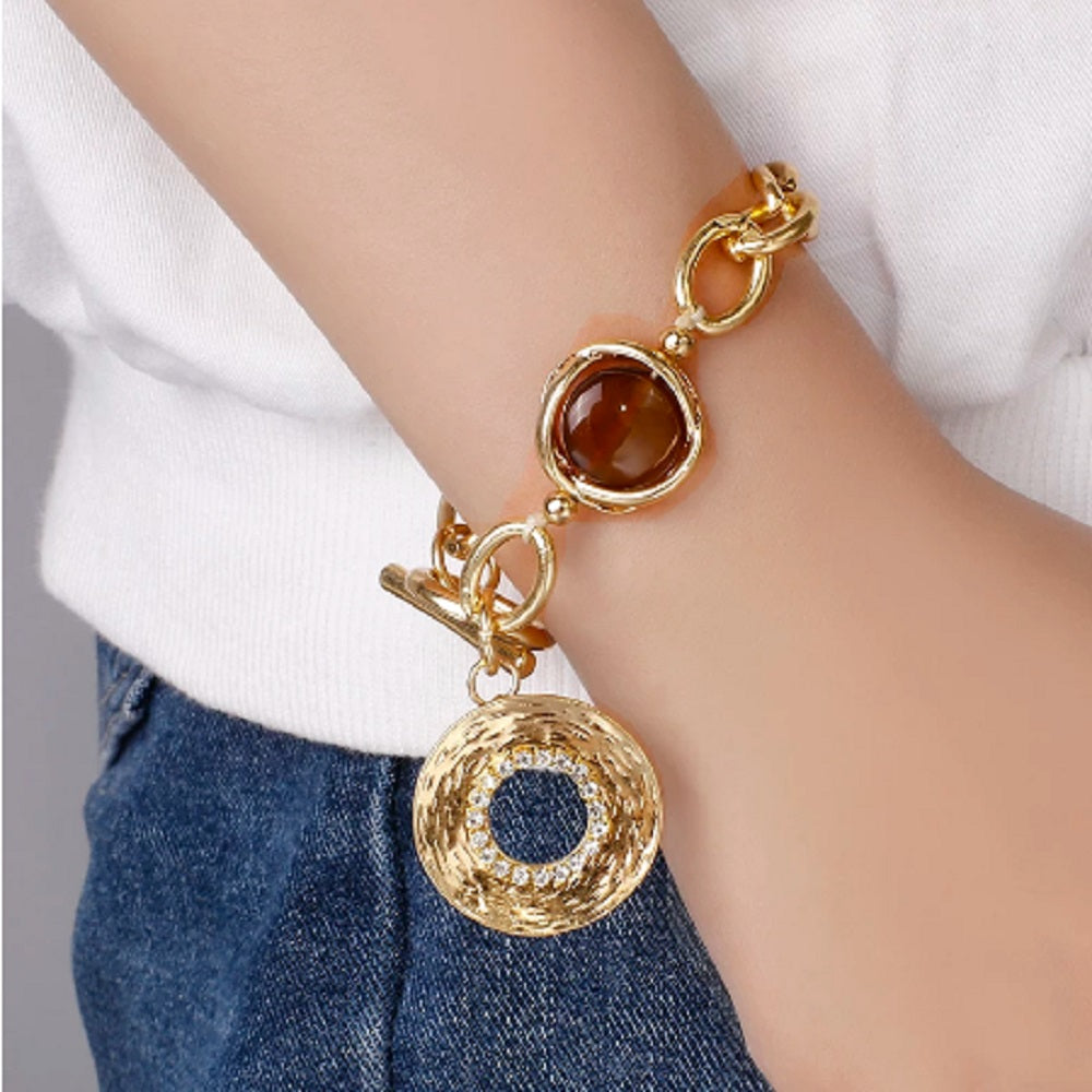 Gold Smoky Edelstein Chunky Runde Glieder Toggleverschluss Armband | Shop Nory