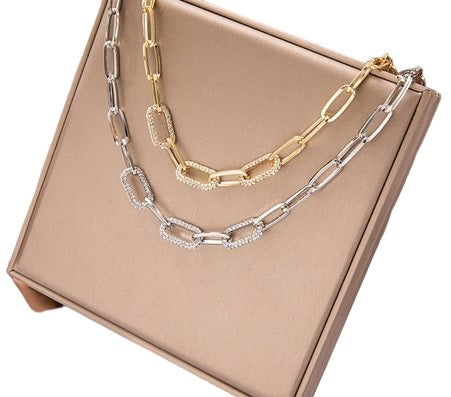 Damen Gold Silber Dick Rechteckige Gliederkette Kristall Choker Halskette | Shop Nory