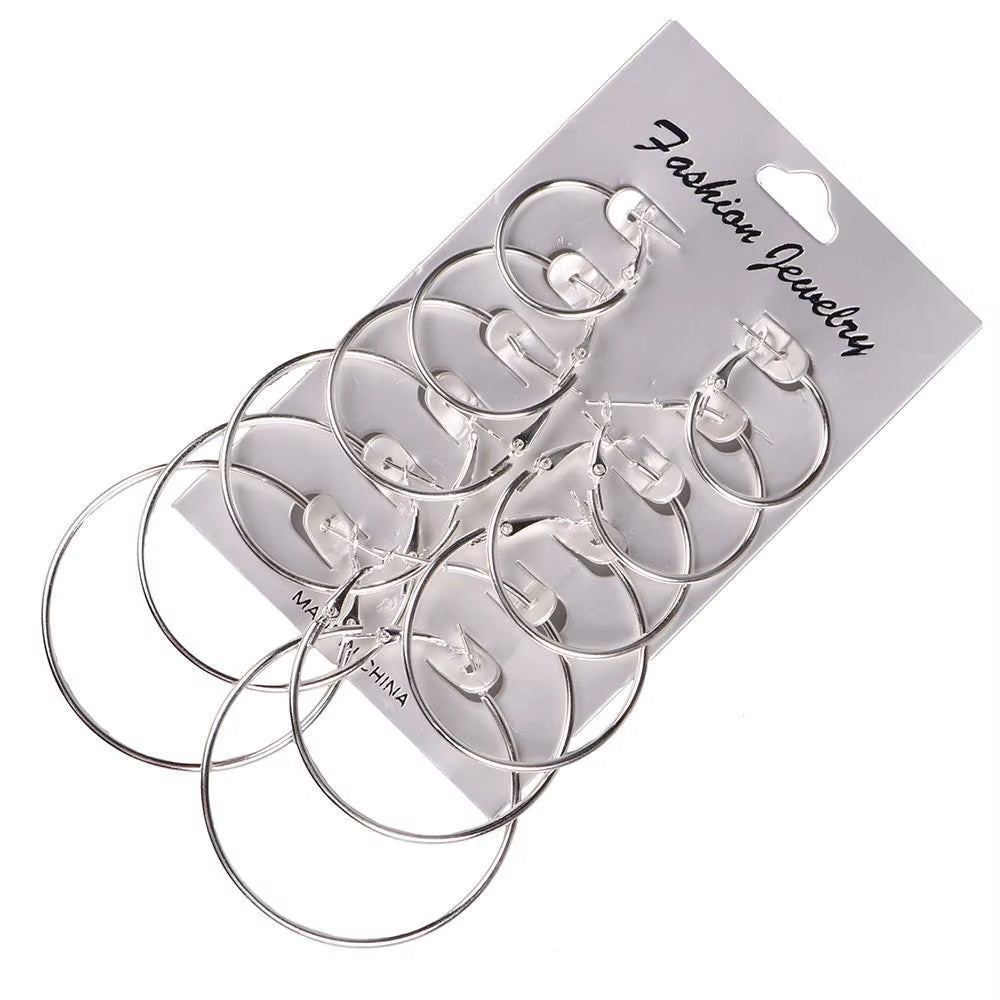 Damens Mädchen Silber Rund Glatt 6 Stück Creolen Ohrringe Set | Shop Nory