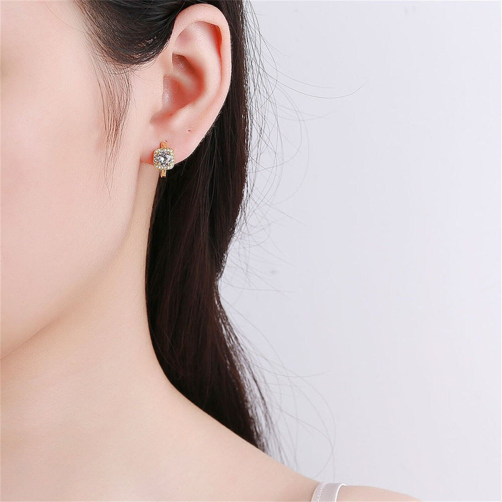 Damen Mädchen Gold Kleine Quadratische Form Kristalle Vielseitige Creolen Ohrringe | Shop Nory