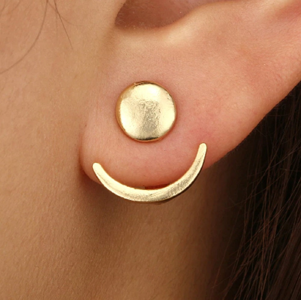 Damen Geometrische Mond Doppelseitige Runde Ohrstecker | Shop Nory