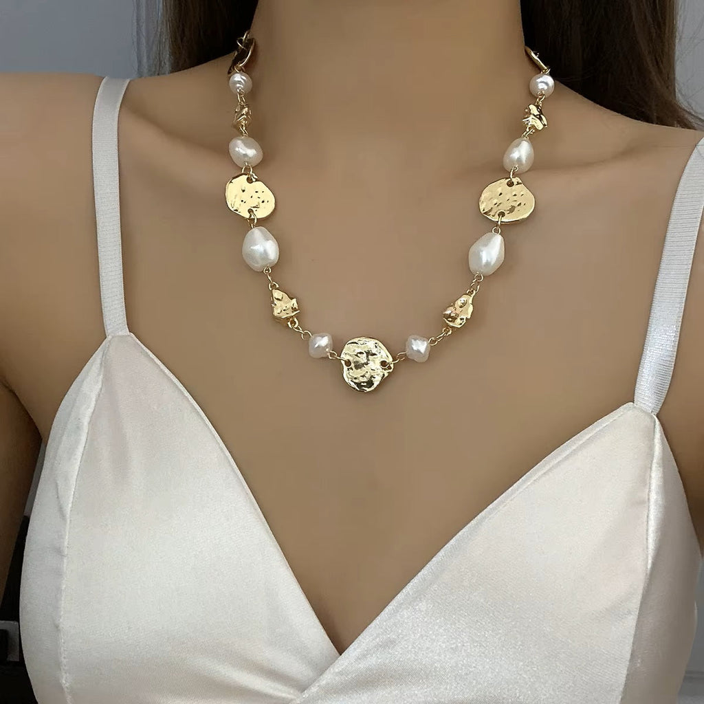 Damen Gold Plated Unregelmäßige Metall Perlen Kette Choker Damen Elegante Halskette | Shop Nory