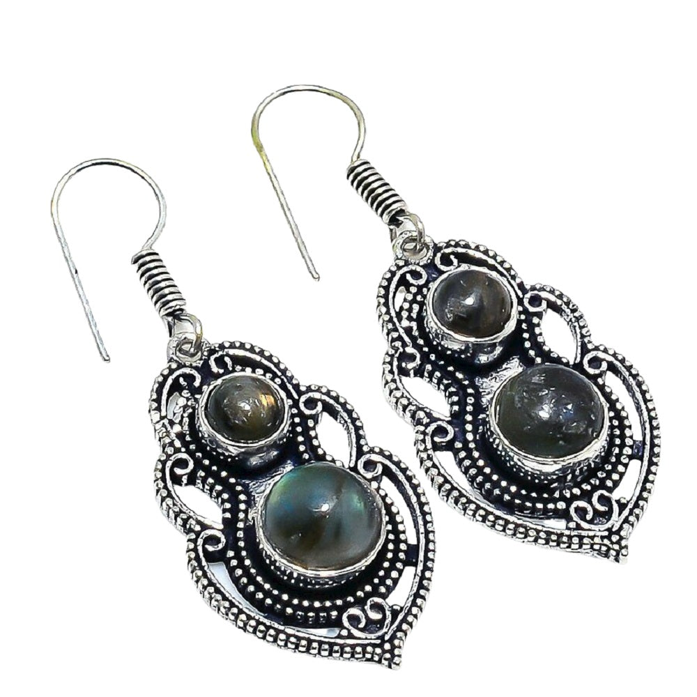 Damen Retro Silber 925 Labradorit Glanz Natürlicher Edelstein Handgefertigte Ohrringe | Shop Nory