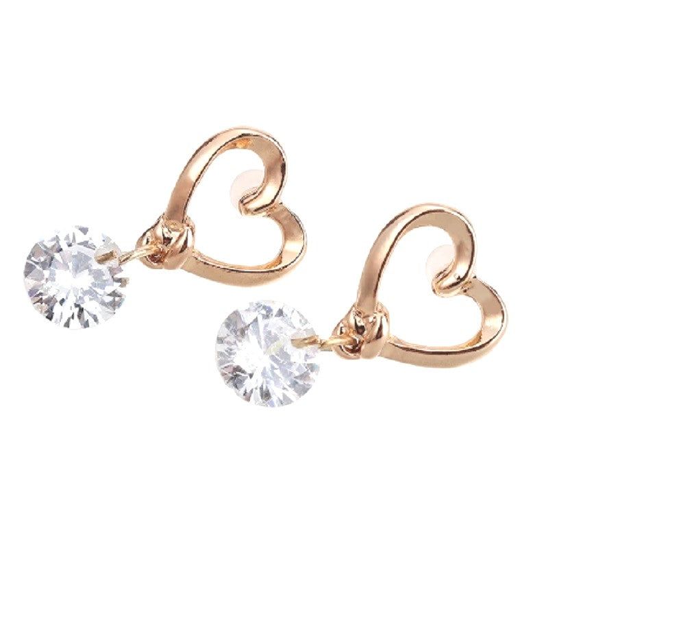 Goldbeschichtete Ausschnitt Herz Rund Kristall Zirkon Tropf Ohrringe | Shop Nory