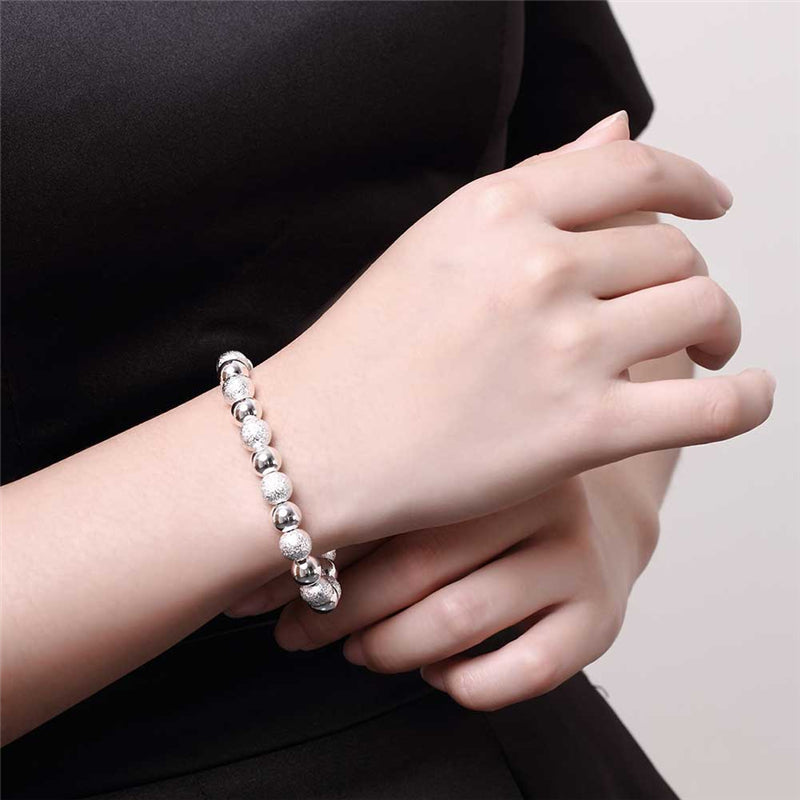 Damen 925 Sterling Silber Glatt Matt 8mm Ball Perlen Armband | Shop Nory