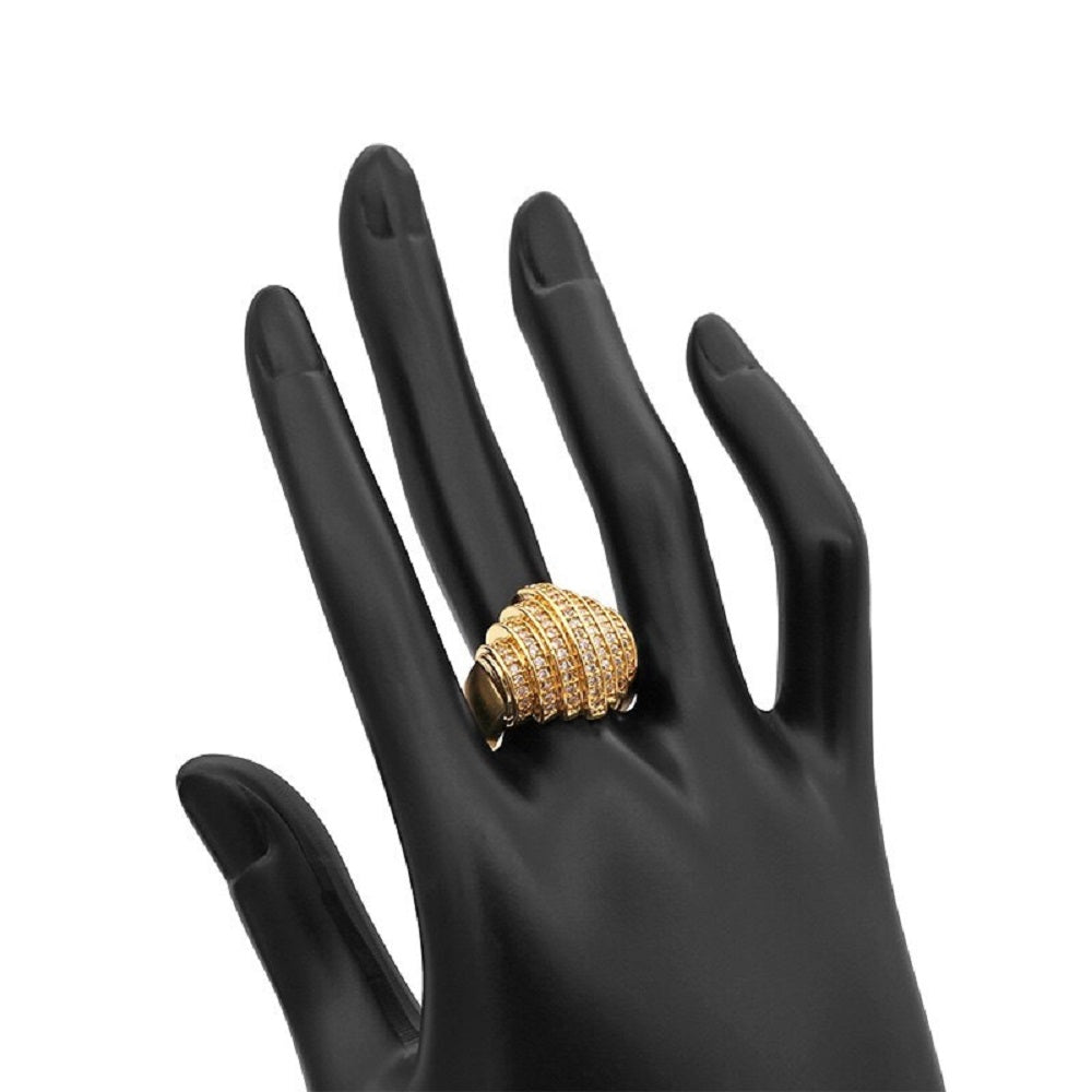 Damen 18k Goldplattierter Geometrischer 7-Lagiger Reihen Bandring | Shop Nory