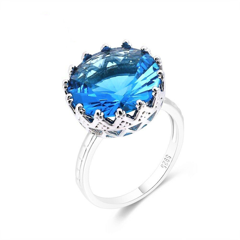 925 Silber Krone Cut Rund Große Himmelblau Topas Edelstein Ring | Shop Nory