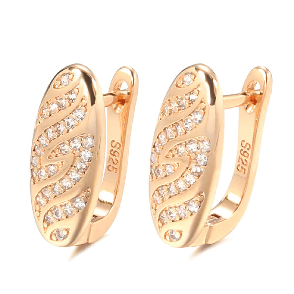 Damen Rosegold Oblang Wellig Natürliche Zirkon Ohrringe | Shop Nory