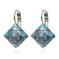Damen Silber Blau Emaille Retro Quadratische Dangle Hook Ohrringe | Shop Nory