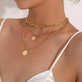 Damen vergoldete dreischichtige Münzen Anhänger Link Choker Ketten Halsketten Sets | Shop Nory