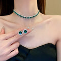 Damen Luxus Grüne Rhinestone Stecker Ohrringe Party Choker Halskette | Shop Nory