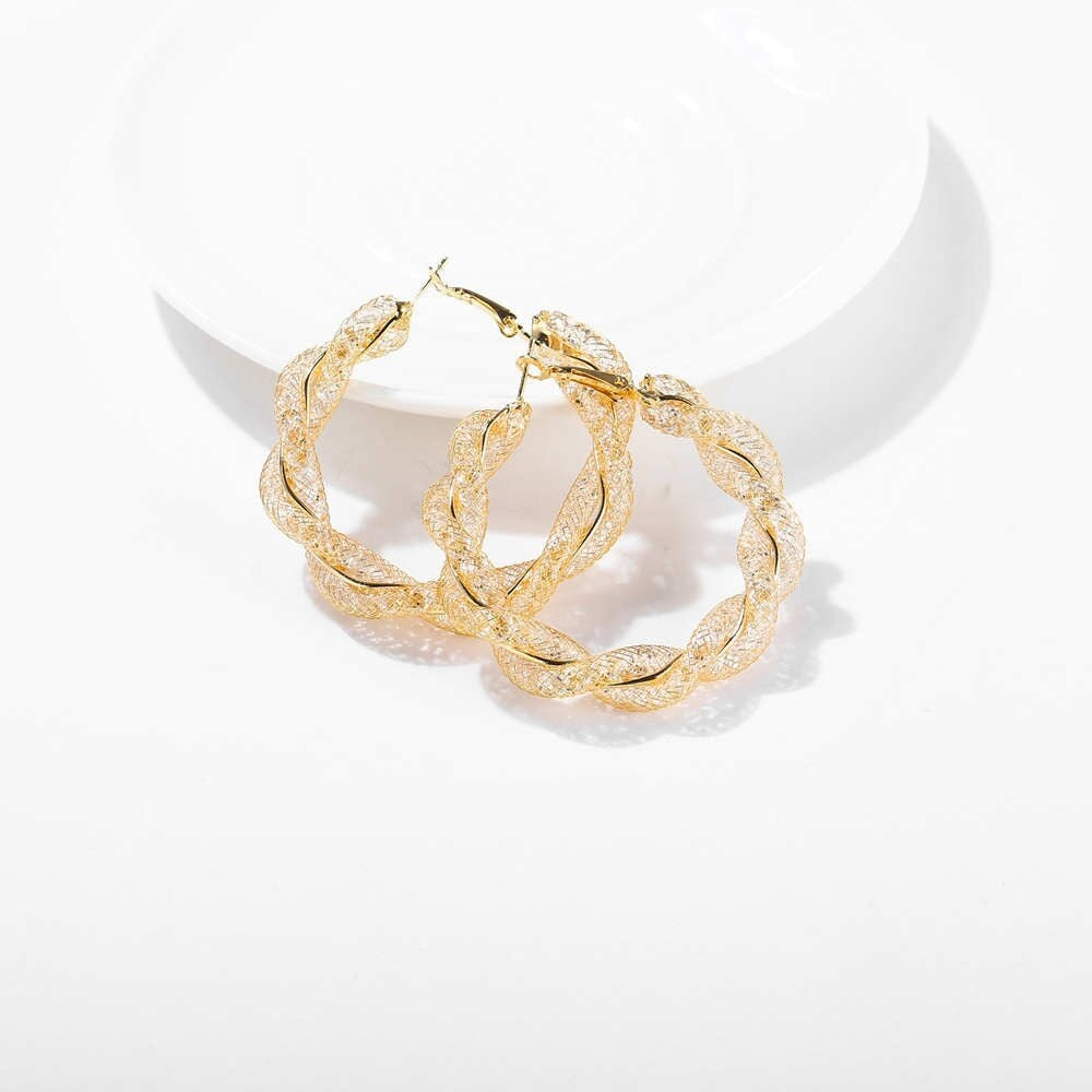 Damen Gold Runde Chunky Twist Kristall Funkelnde Hoop Ohrringe | Shop Nory