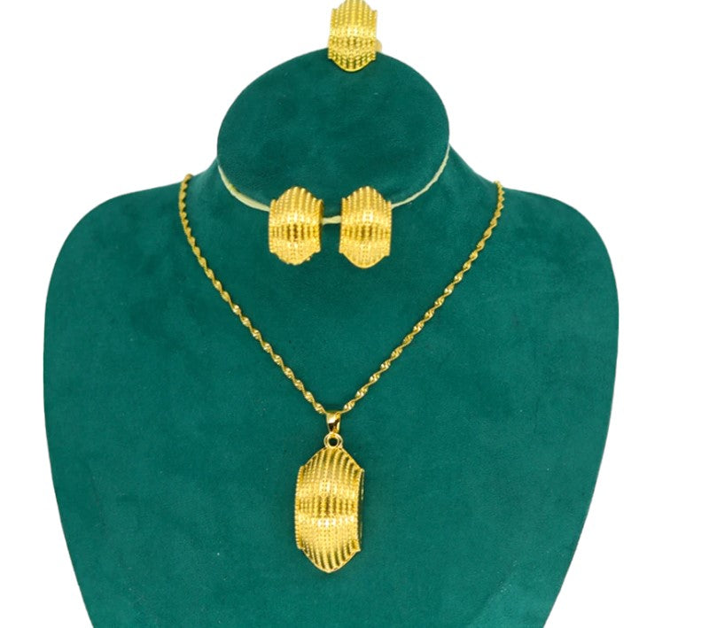 Damen Gold Bold Half Shell Einzigartiger Schnitt Anhänger Ohrringe Twirl Kette Halskette Set | Shop Nory