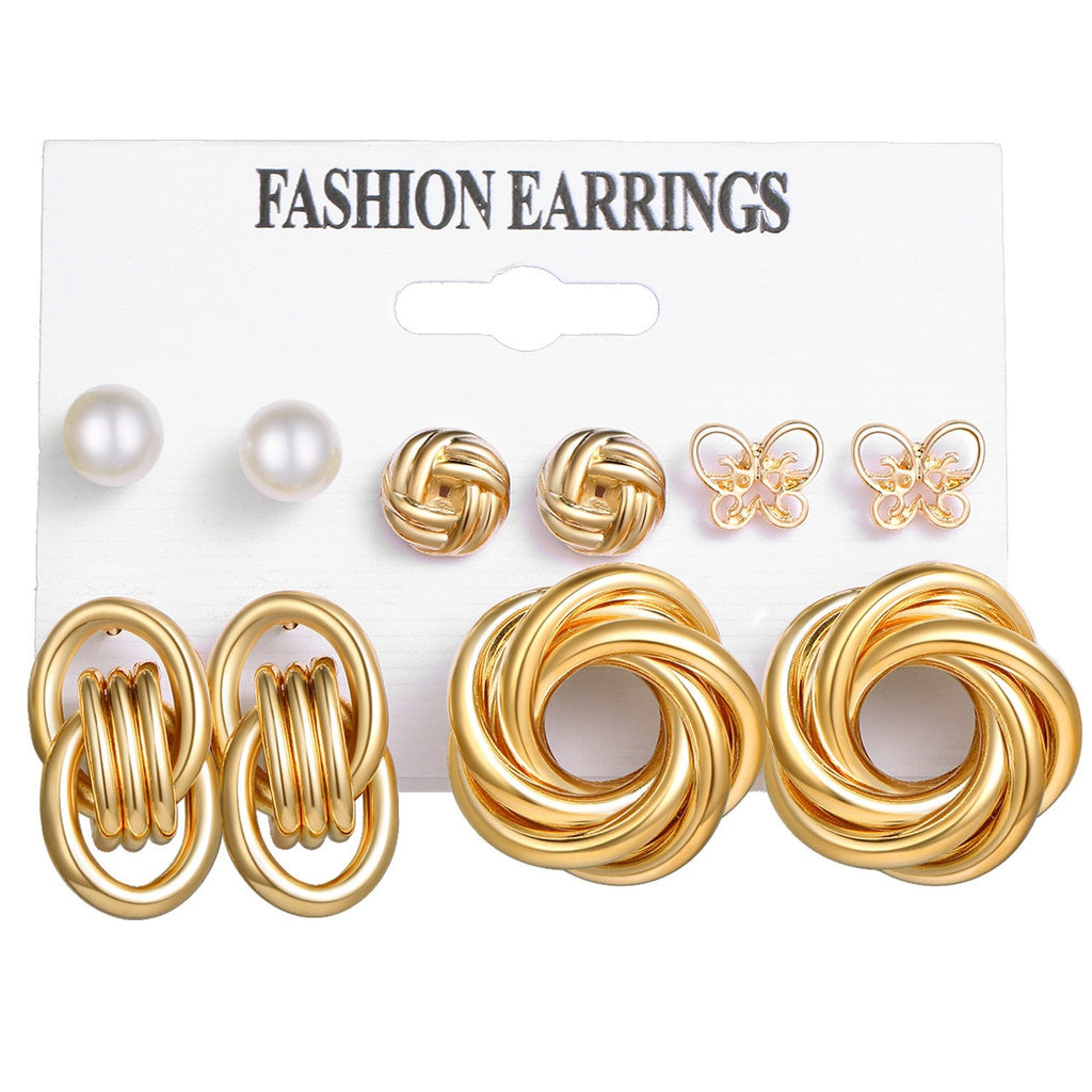 Damen Goldplattierte Twirl Cutout Schmetterling Hoops Kunstperle 5 Paar Ohrringe | Shop Nory