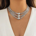 Damen Silber Runde Perlen Choker 3Tier Mehrlagige Party Halskette | Shop Nory