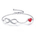 Damen Silber Rote Herzförmige Kristall Unendlichkeit-Link Kettenarmband | Shop Nory