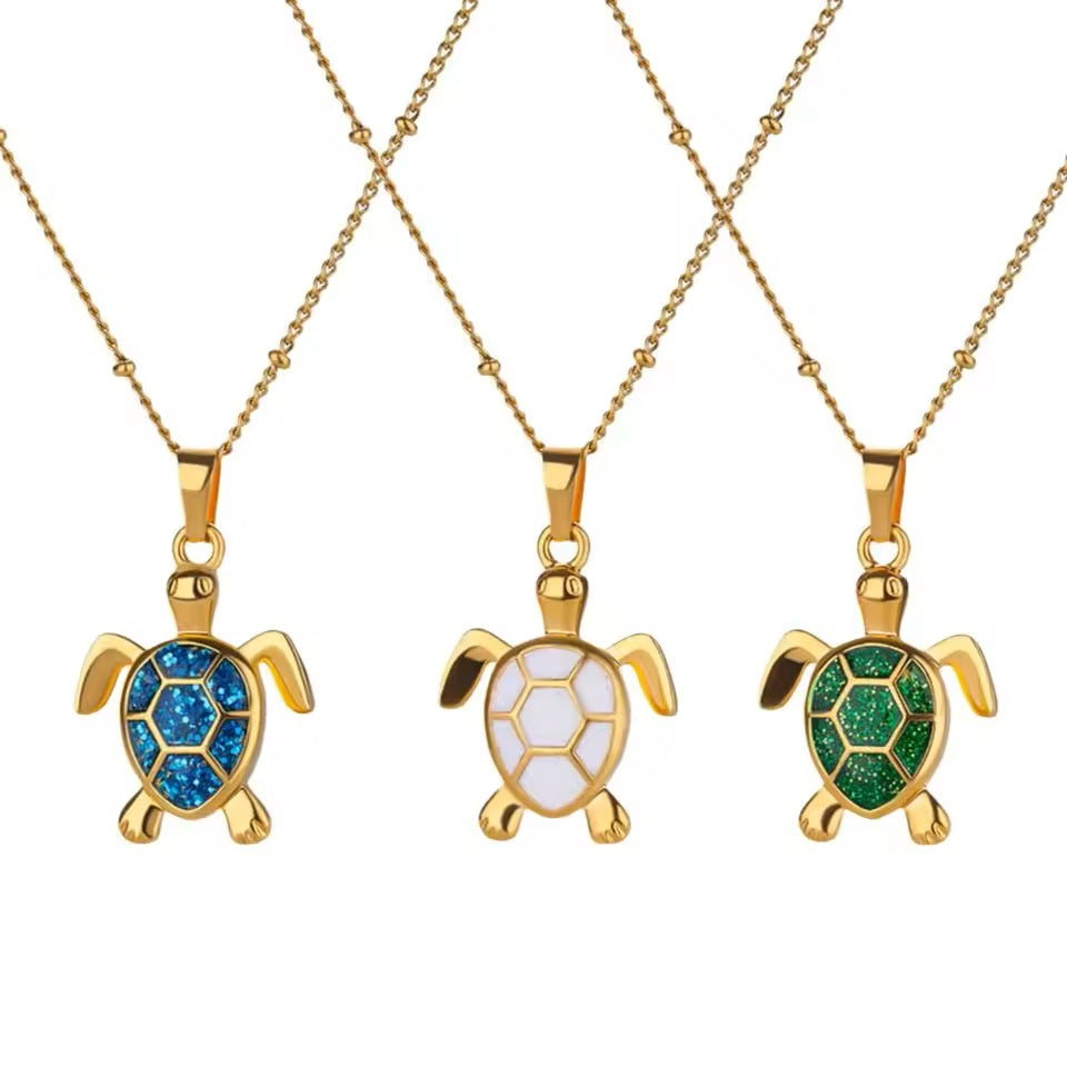 Unisex vergoldete Opalstein süßer Edelstahl Schildkröte Anhänger Kettenhalskette | Shop Nory
