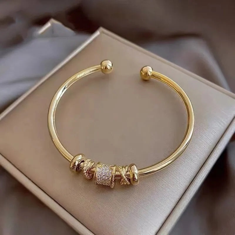 Damen goldplattierte Zirkonsteine Rhodium verstellbare Armreif | Shop Nory