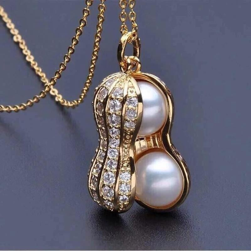 Unisex Gold Simulierte Perlen Erdnuss Mit Kristallen Link Halskette Set | Shop Nory