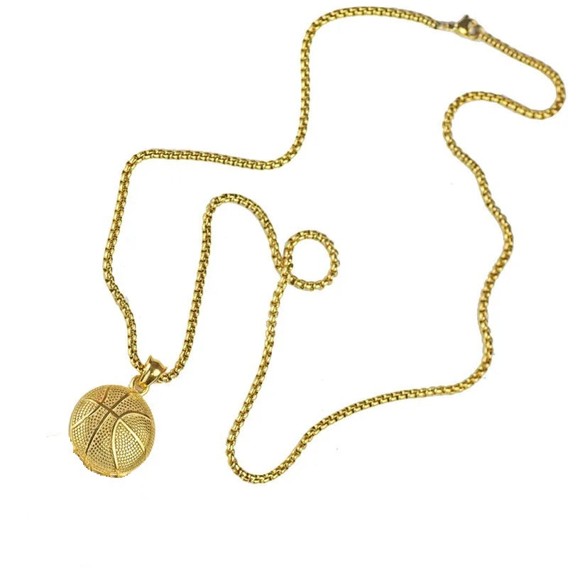 Unisex vergoldete Edelstahl Basketball Fußball Anhänger Kettenhalskette | Shop Nory