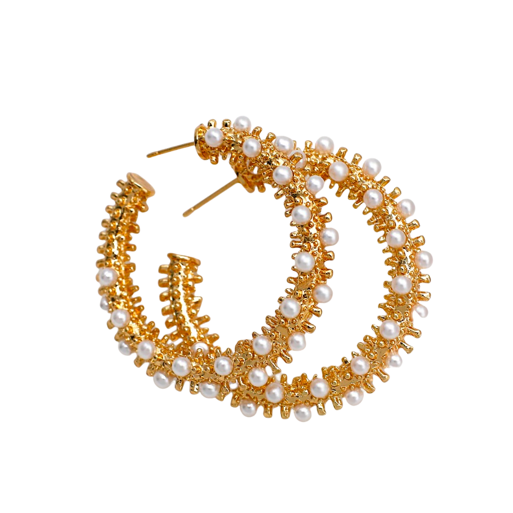 Damen Gold Runde Chunky Perle Einlage Geometrische C Form Stud Ohrringe | Shop Nory