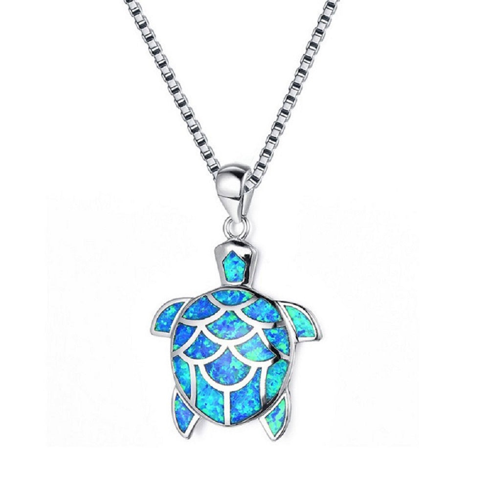 Blauer Opal Fischschuppen Schildkrötenanhänger Silberne Gliederkette Halskette | Shop Nory