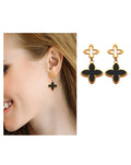 Damen Schwarze Gold Hypoallergene Edelstahl Glücksklee Ohrstecker | Shop Nory