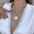 Damen vergoldete 2-Tier-Layer Barockperlen Choker dicke Toggle-Kette Halskette | Shop Nory