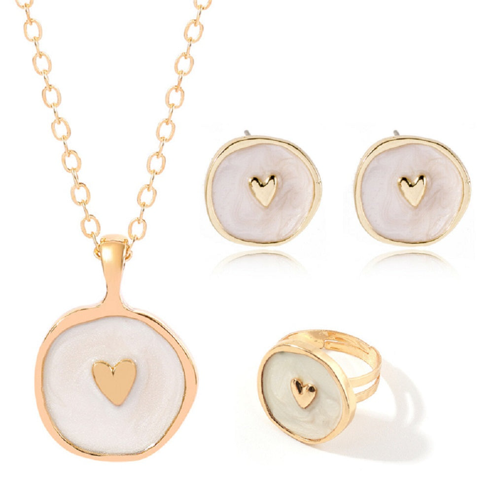 Damen Weiß Herz Himmlische Anhänger Halskette Ohrringe Ring 4er Set | Shop Nory