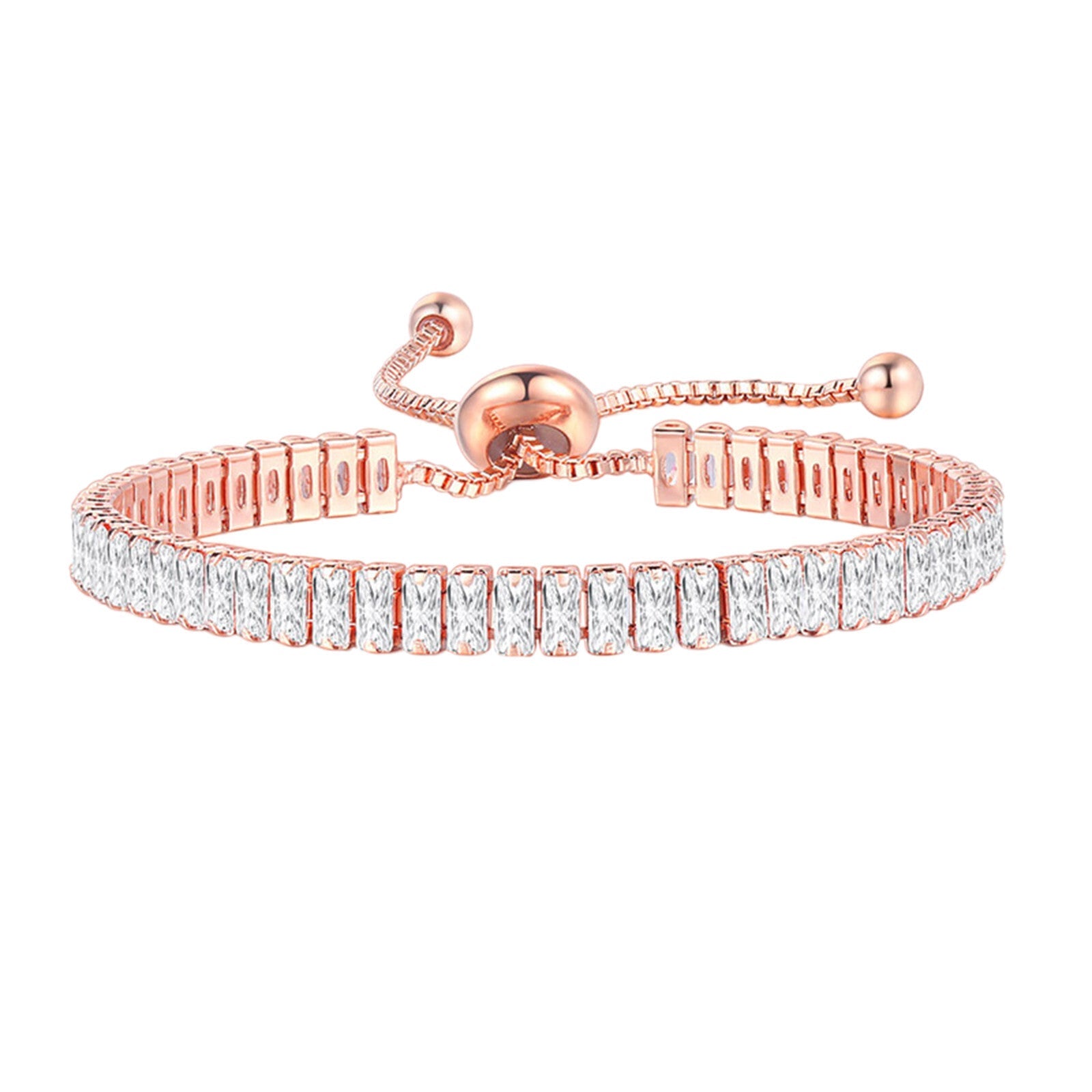 Damen Roségold Funkelnde Tennis Kristall Verstellbares Armband | Shop Nory