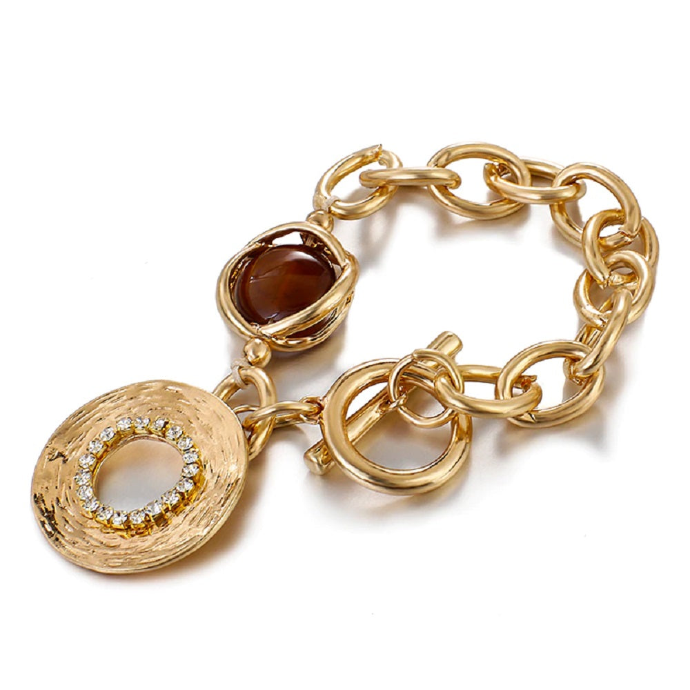 Gold Smoky Edelstein Chunky Runde Glieder Toggleverschluss Armband | Shop Nory