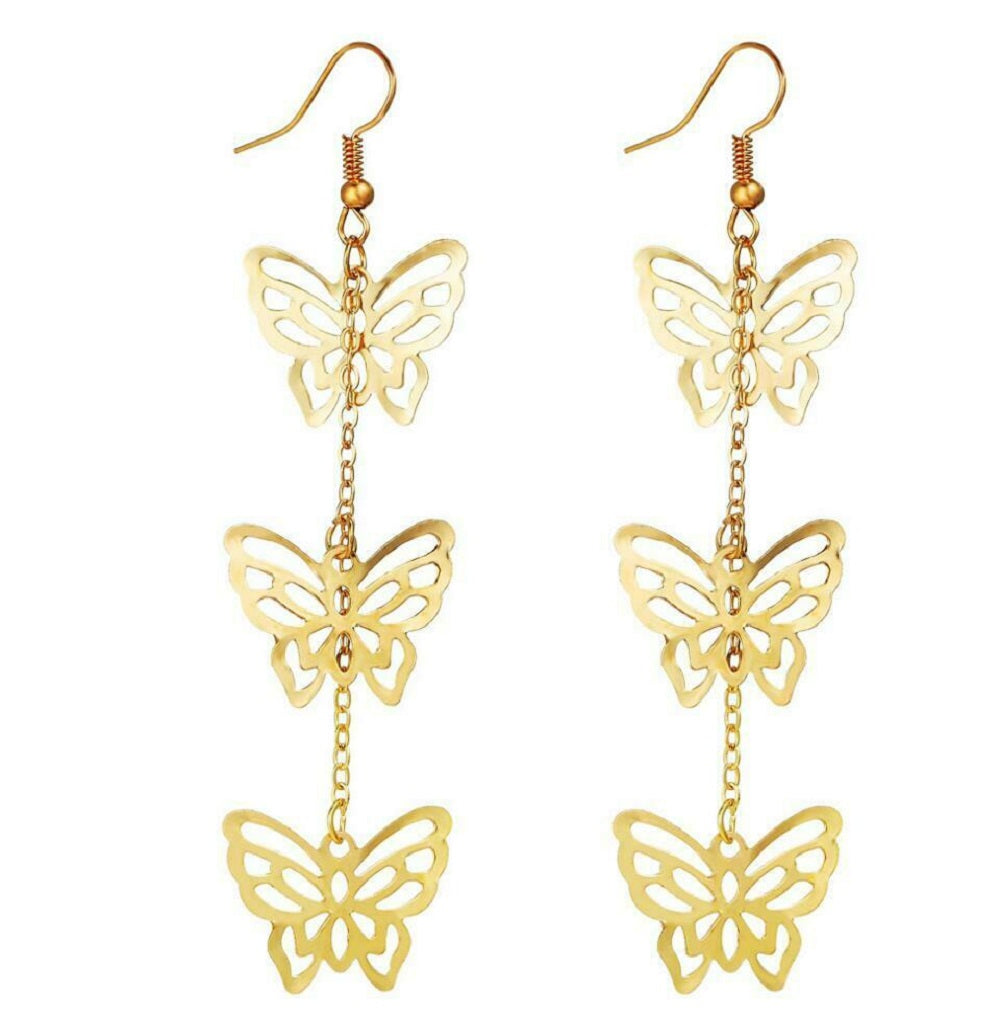 Goldene Schmetterling Geschichtete Haken Ohrringe | Shop Nory