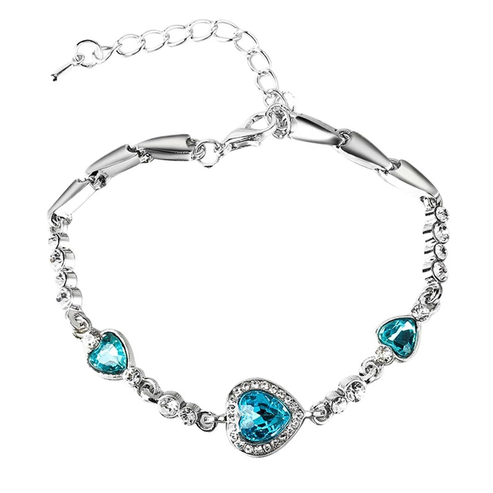 Damen Silber Blau Herz Weiß Mini Kristall Link Ketten Elegante Party Armband | Shop Nory